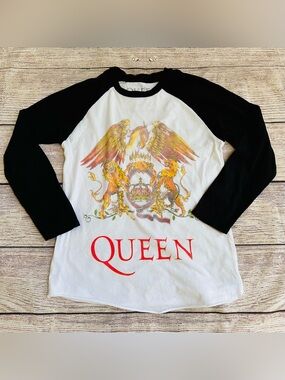 Queen White Black Dragon Lion Crest Raglan 3/4 Sleeve T-Shirt Ladies Sz XS